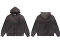Vale Forever Vintage Gothic Cross Zip-Up Hoodie & Sweatpants Set - Charcoal / Washed Black